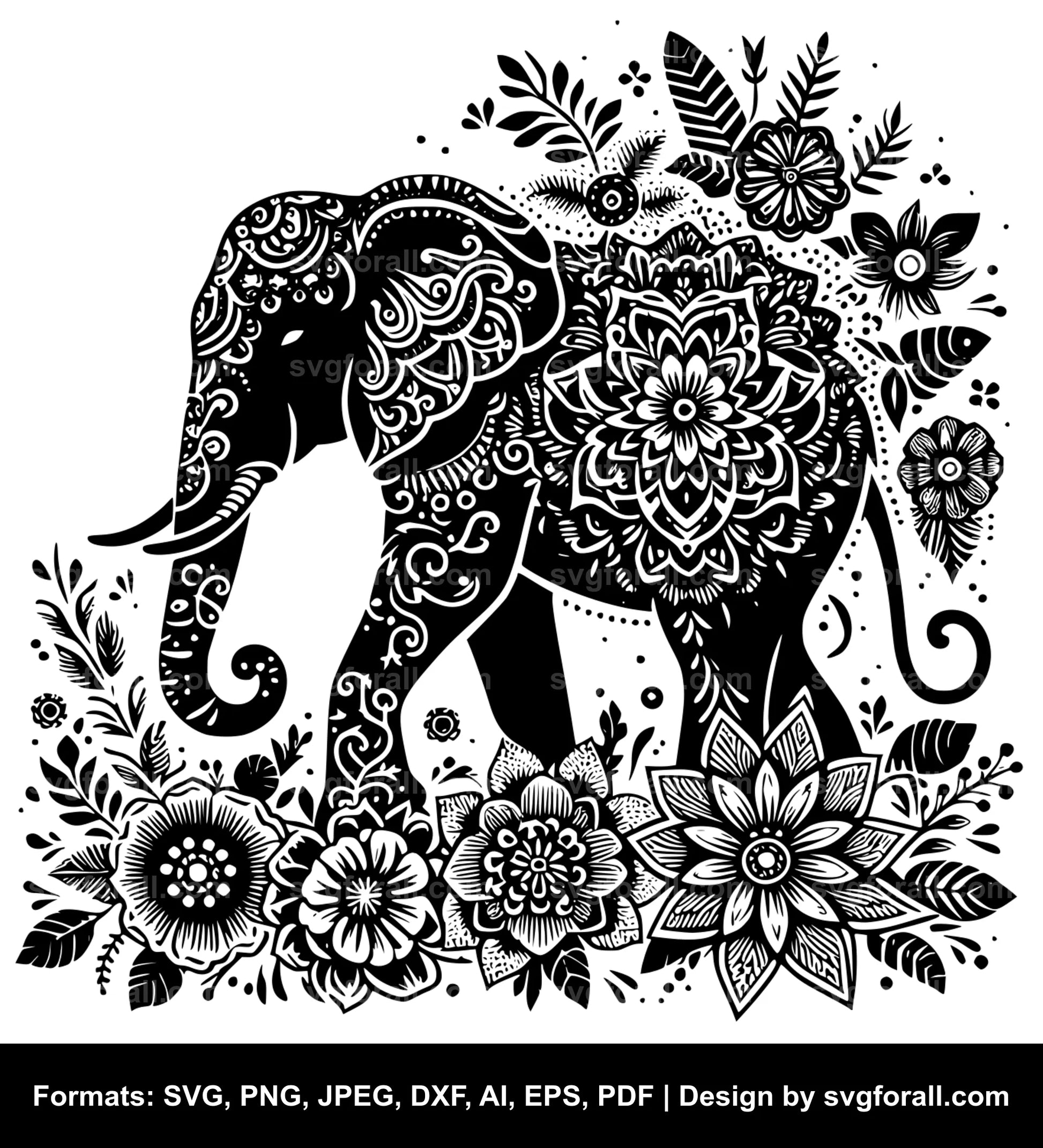 Elephant With Flowers SVG Design