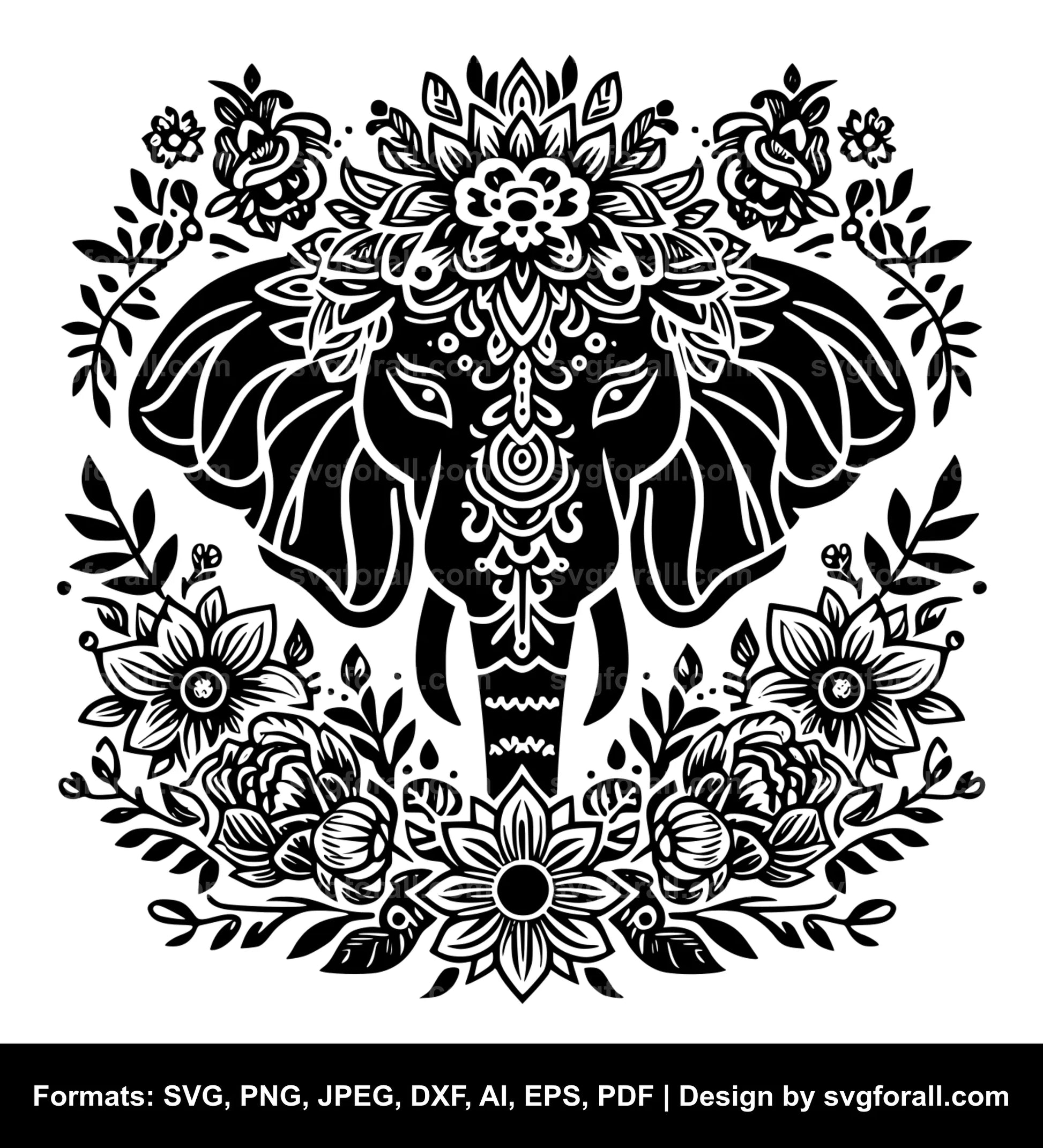 Elephant With Flowers SVG File