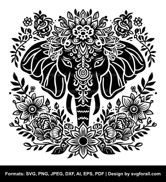 Elephant With Flowers SVG File