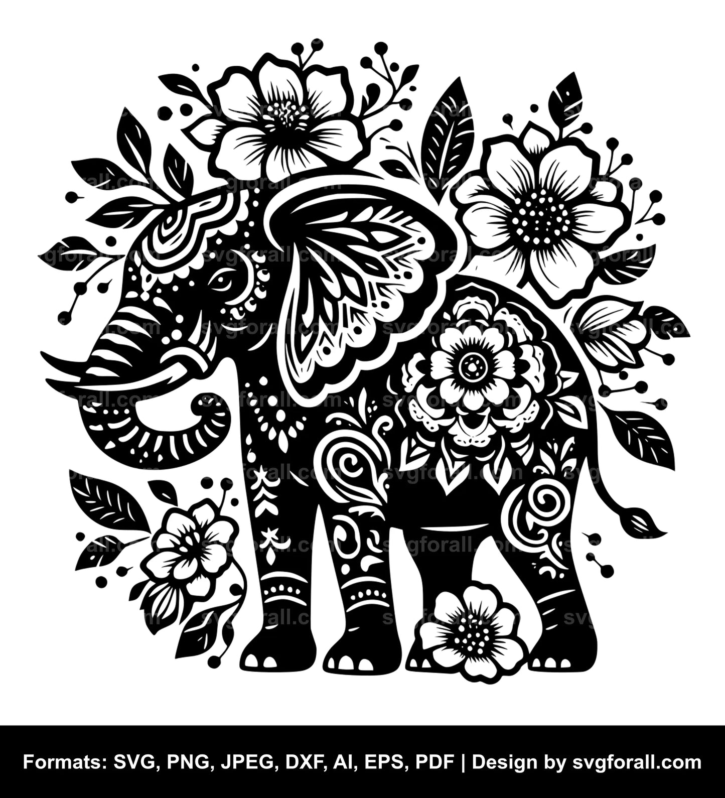 Elephant With Flowers SVG PNG