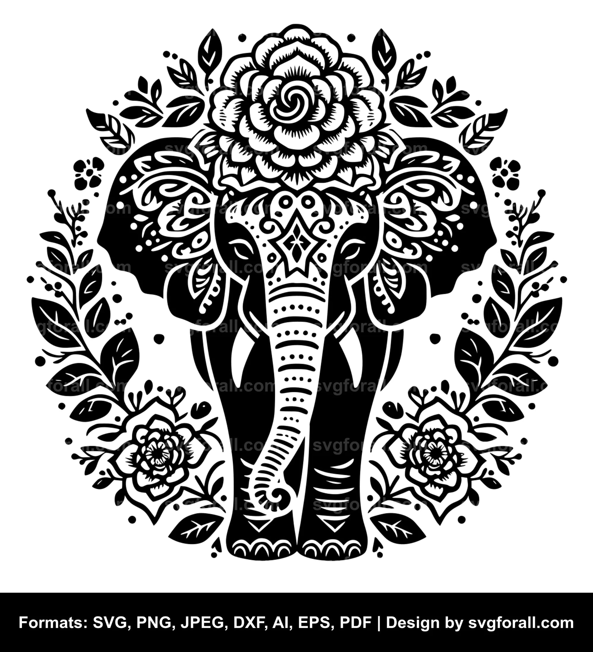 Elephant With Flowers SVG Vector