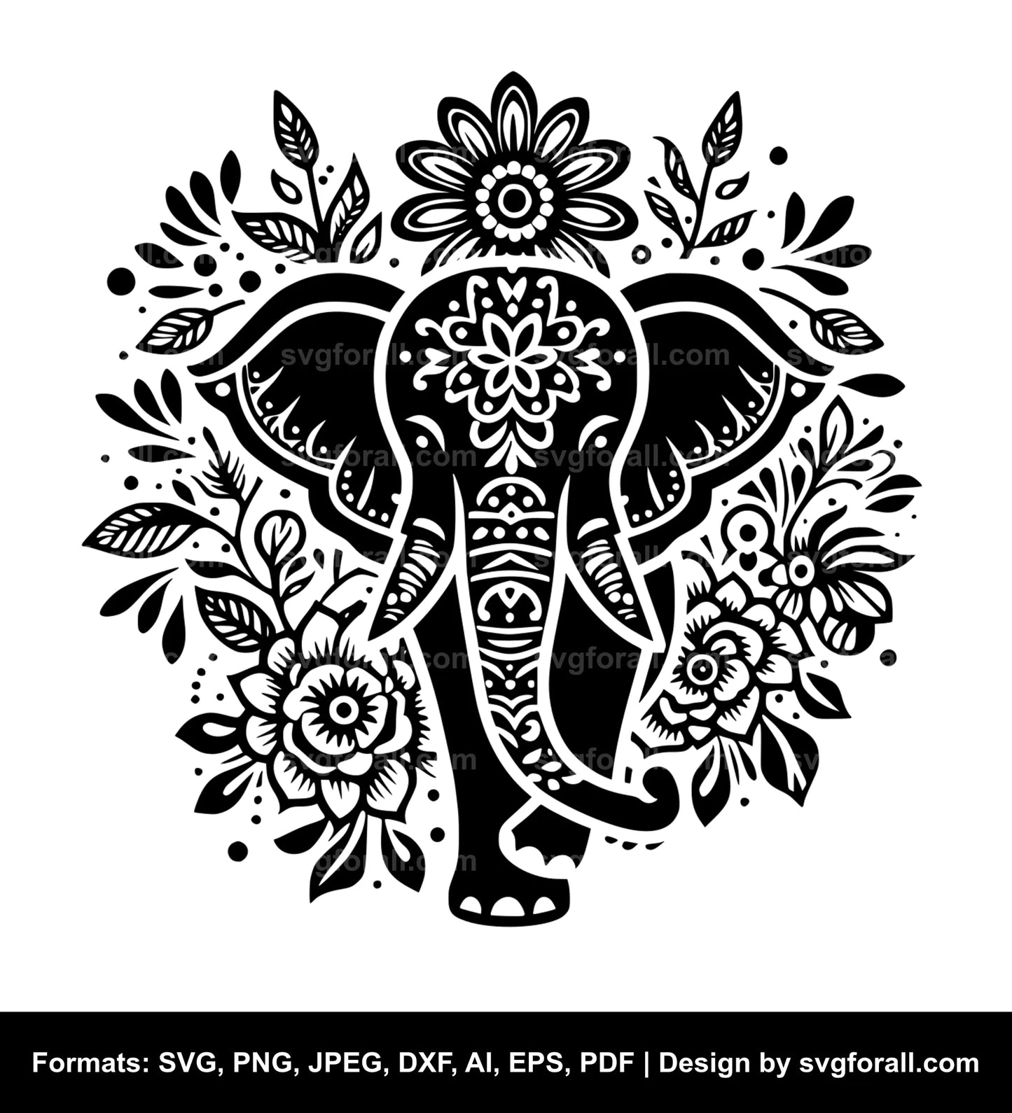 Elephant With Flowers Vector SVG