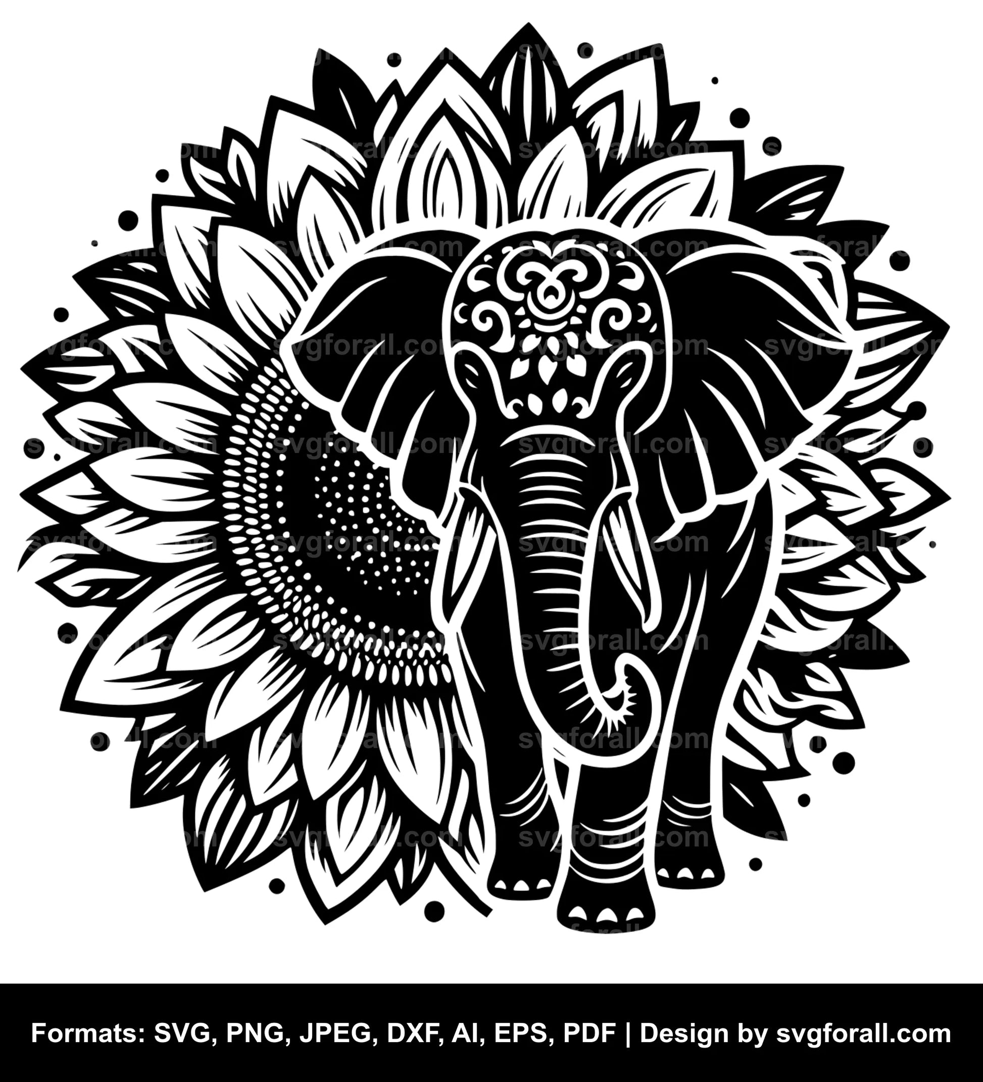 Elephant With Sunflower SVG