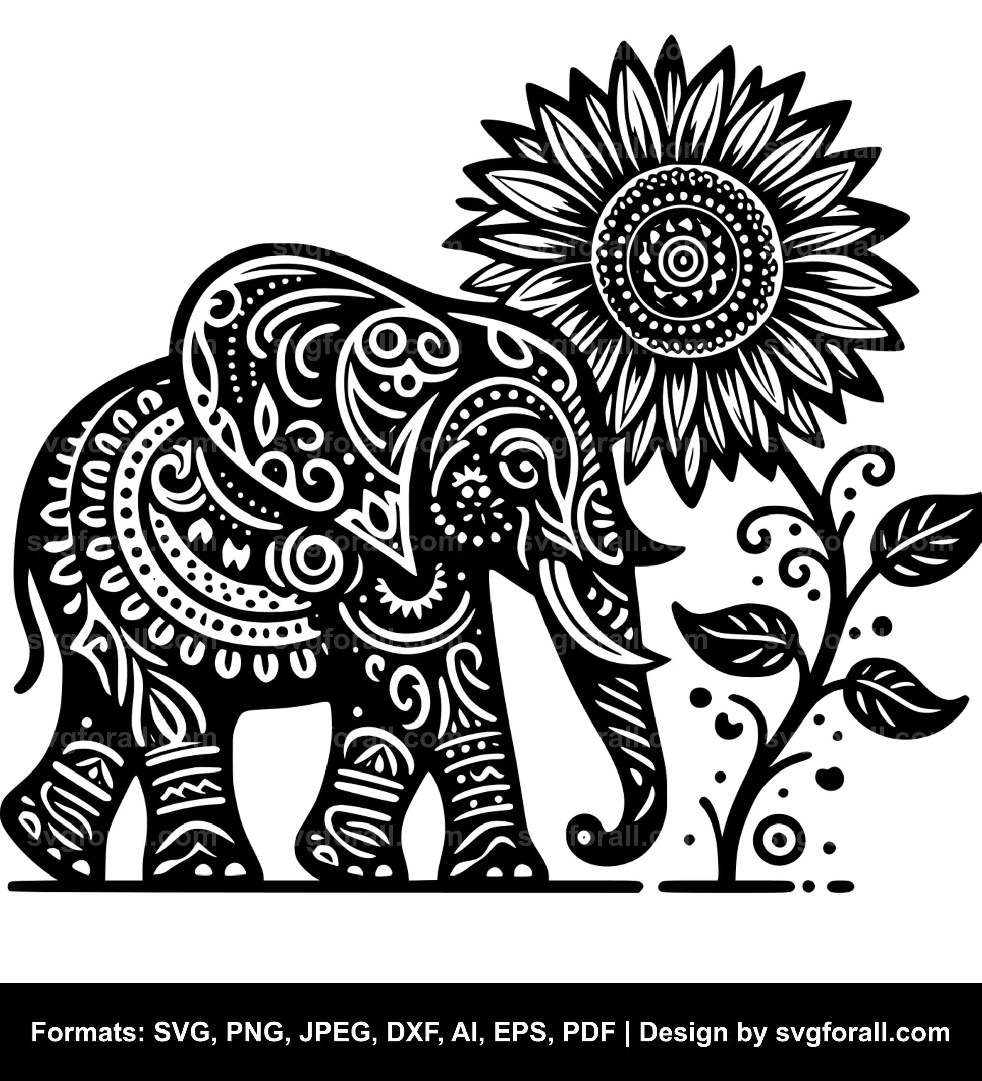 Elephant With Sunflower SVG File