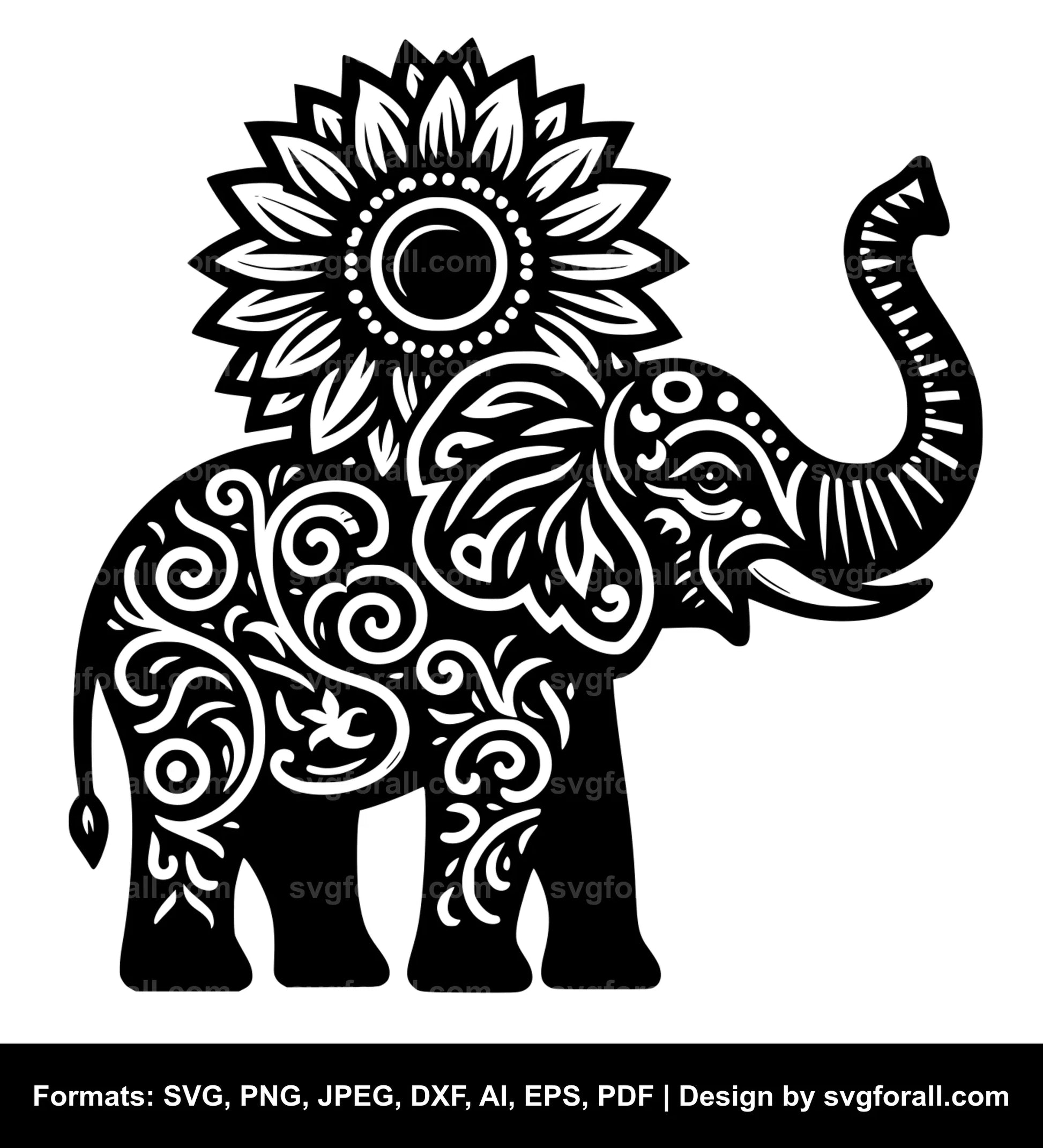 Elephant With Sunflower SVG Vector