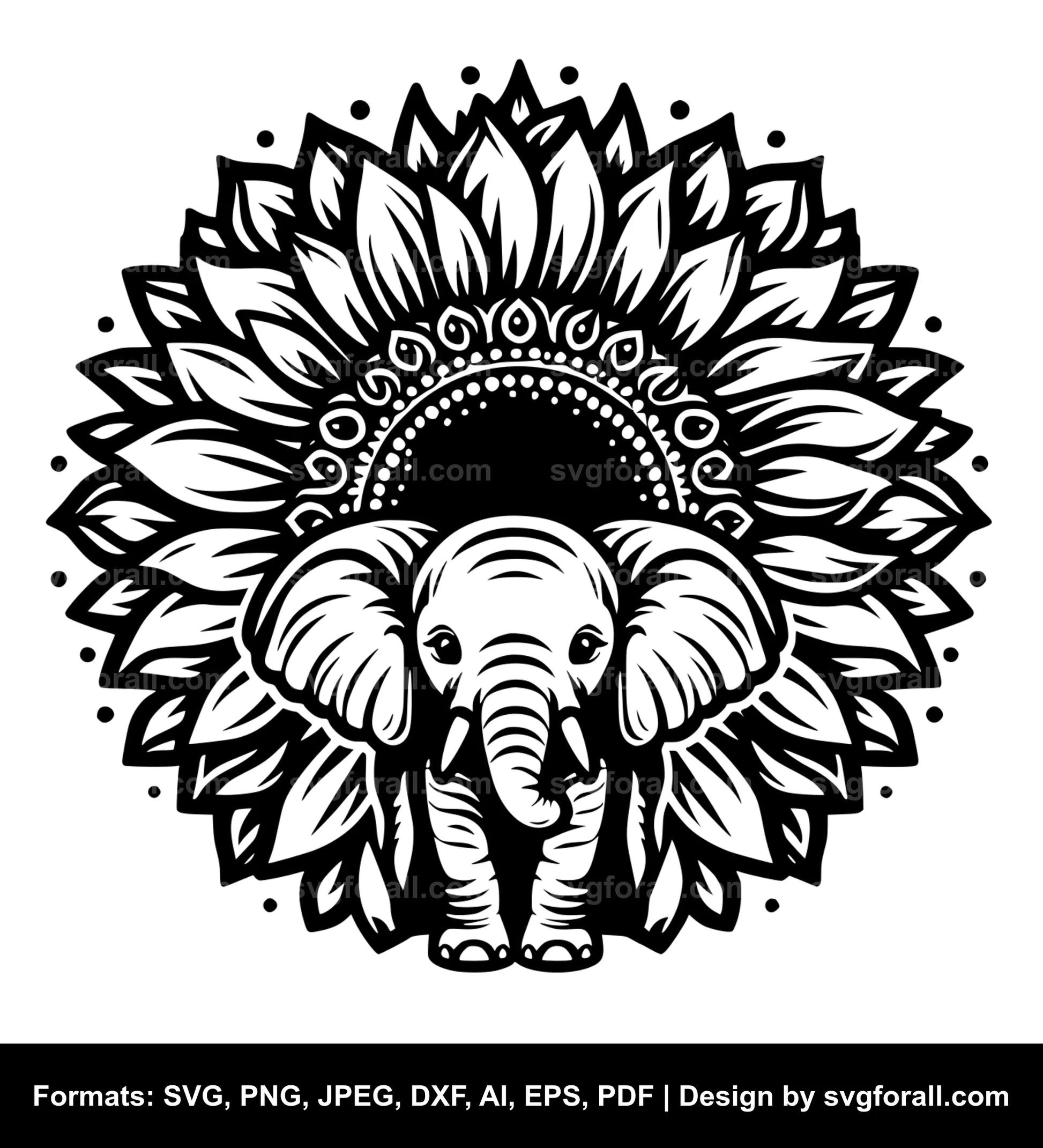 Elephant With Sunflower Vector SVG