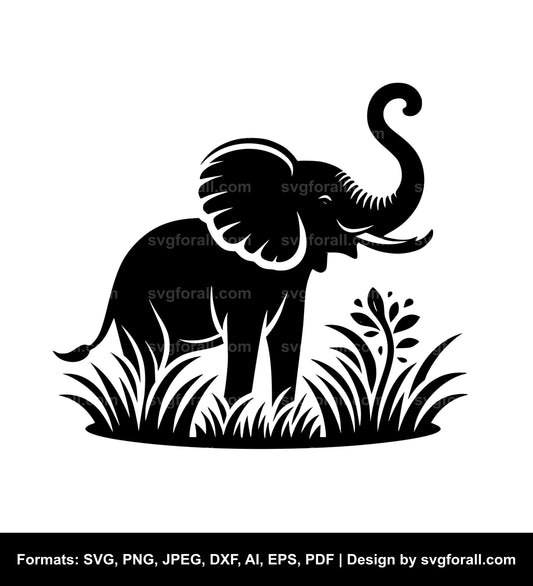 Elephant With Trunk Up SVG File