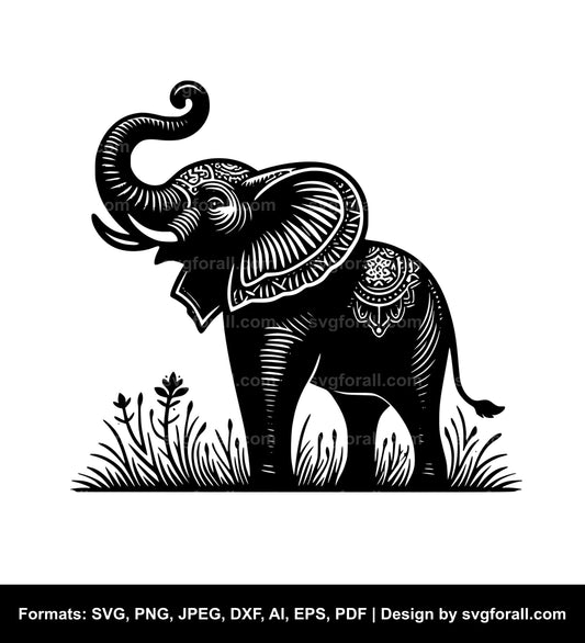 Elephant With Trunk Up Vector SVG