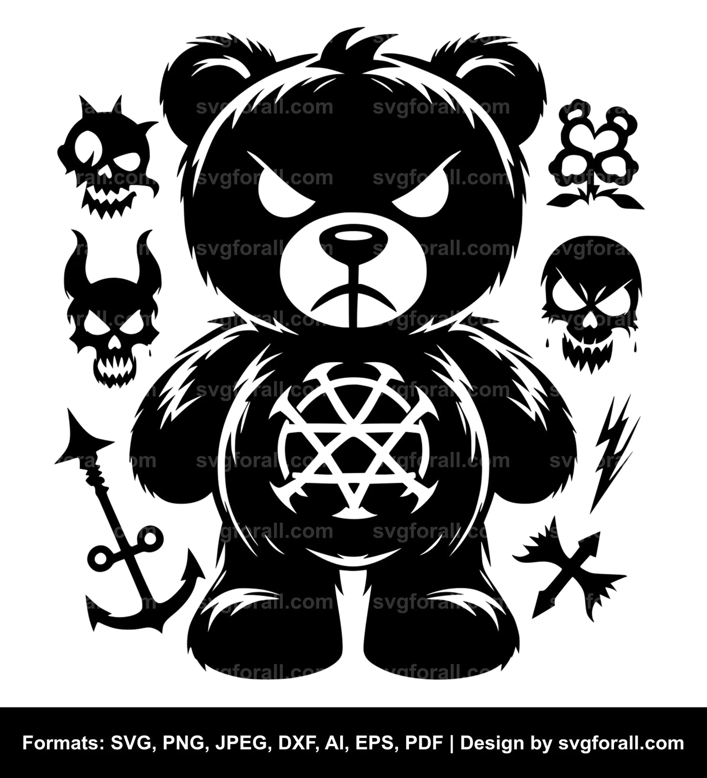 Evil Teddy Bear Black SVG