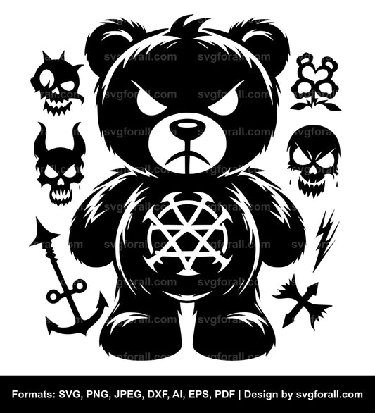 Evil Teddy Bear Black SVG