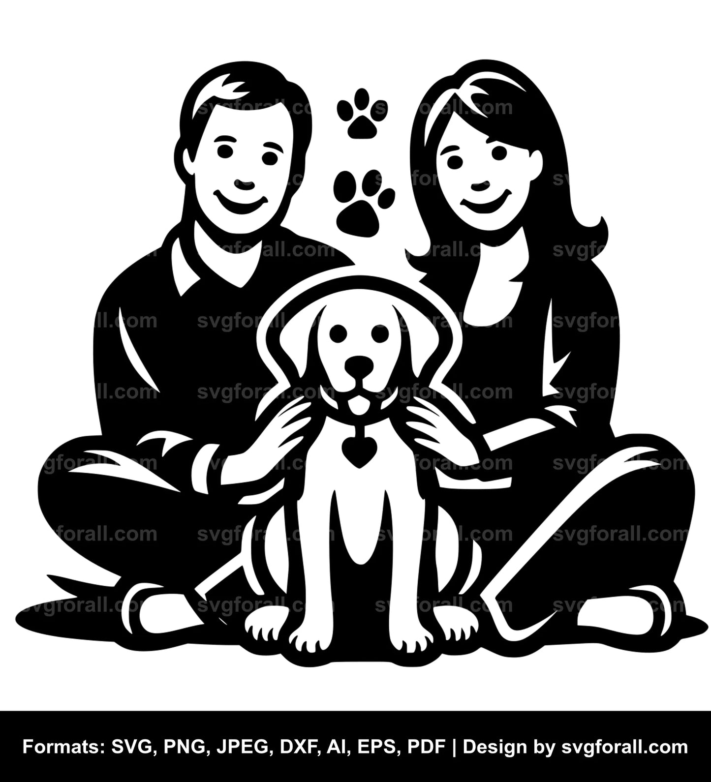 Family With Dog Black SVG