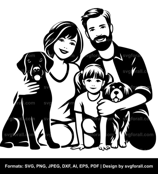 Family With Dog SVG