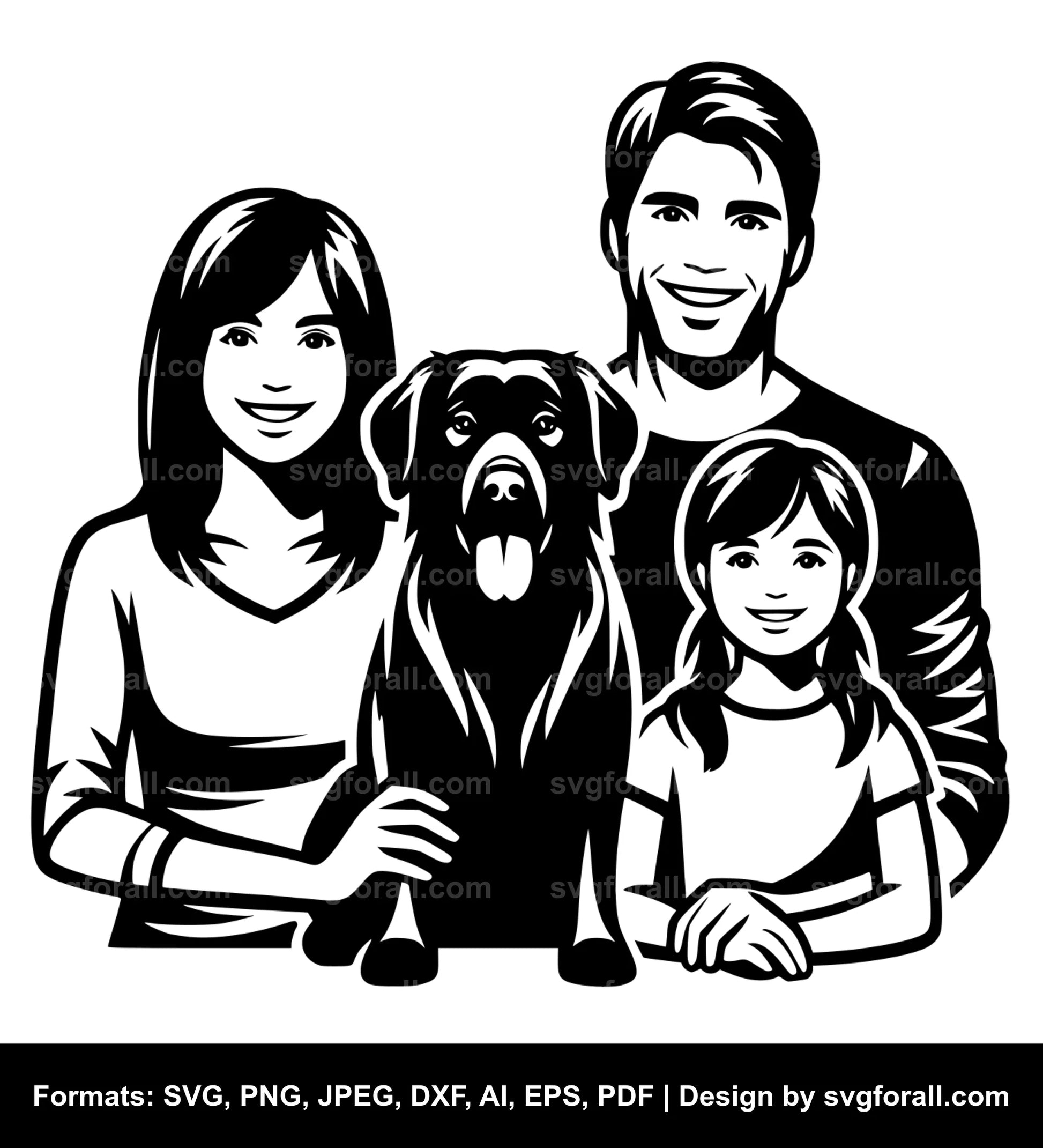 Family With Dog SVG Vector