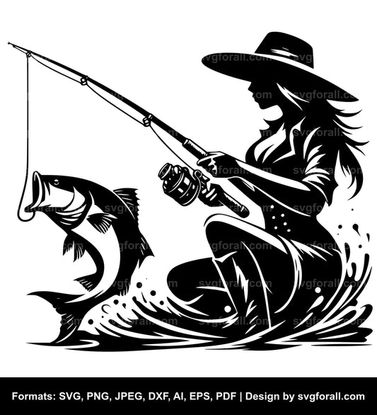 Female Fishing Black SVG