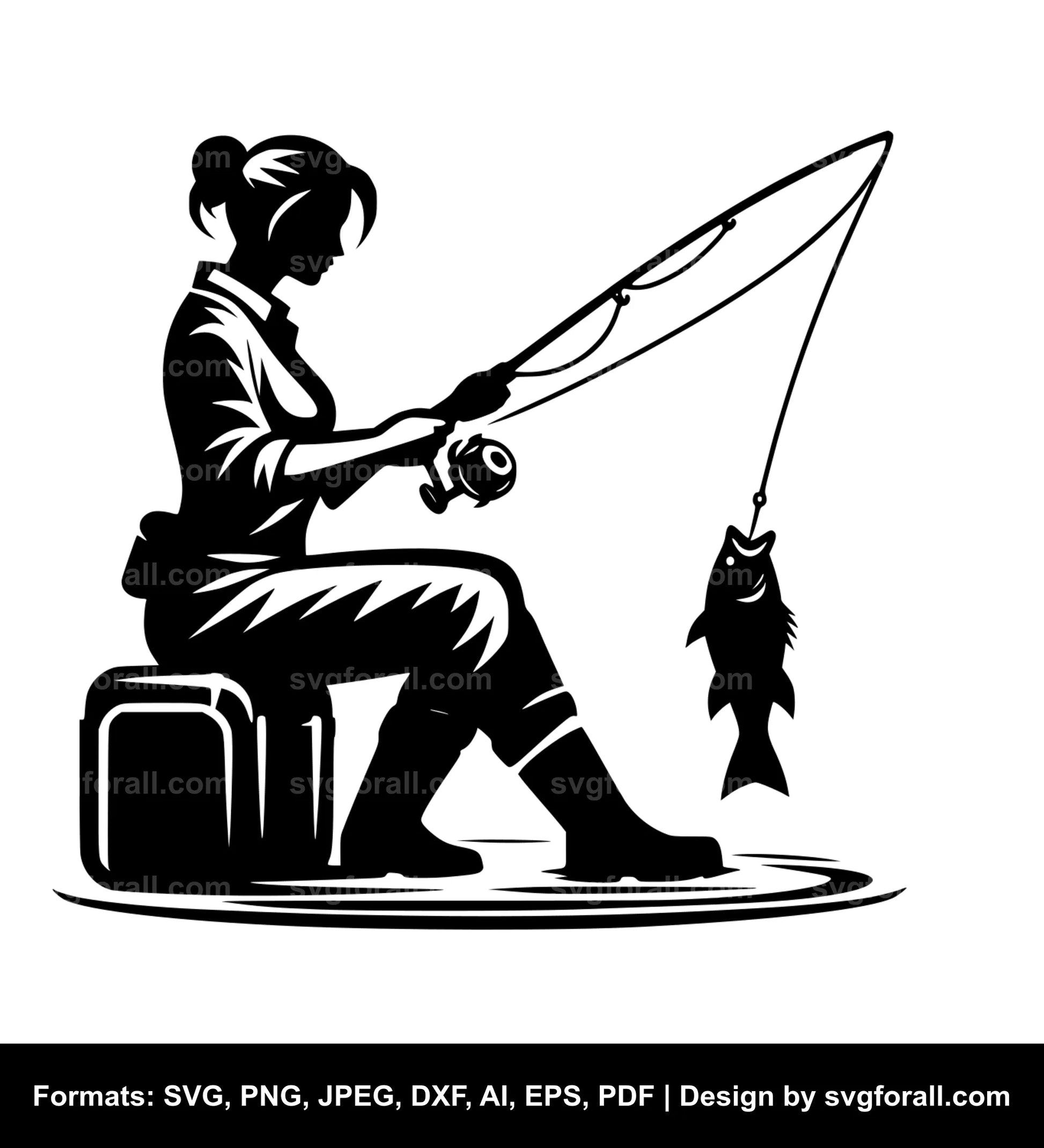 Female Fishing Vector SVG