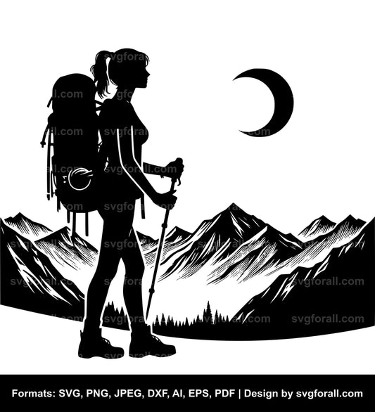 Female Hiker Black SVG