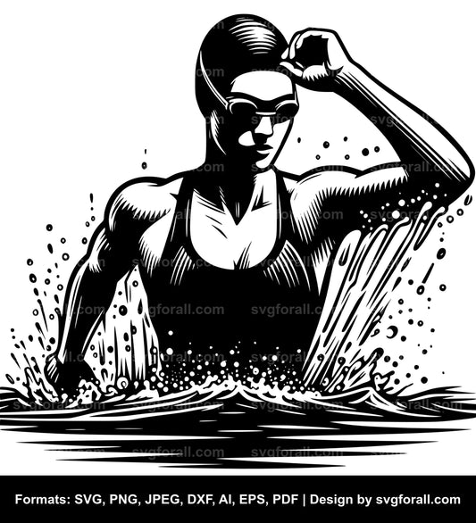 Female Swimmer Black SVG