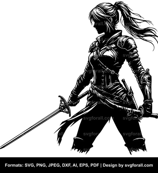 Female Sword Warrior Black SVG