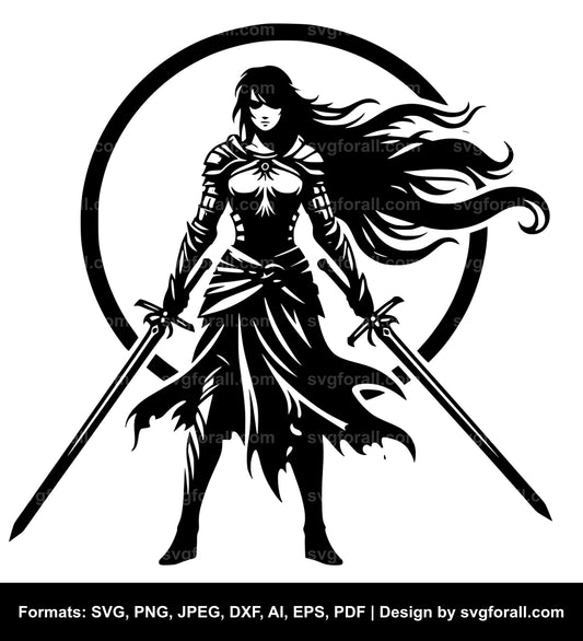 Female Sword Warrior SVG Design