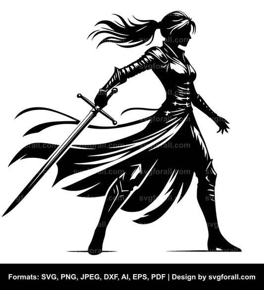 Female Sword Warrior SVG Vector