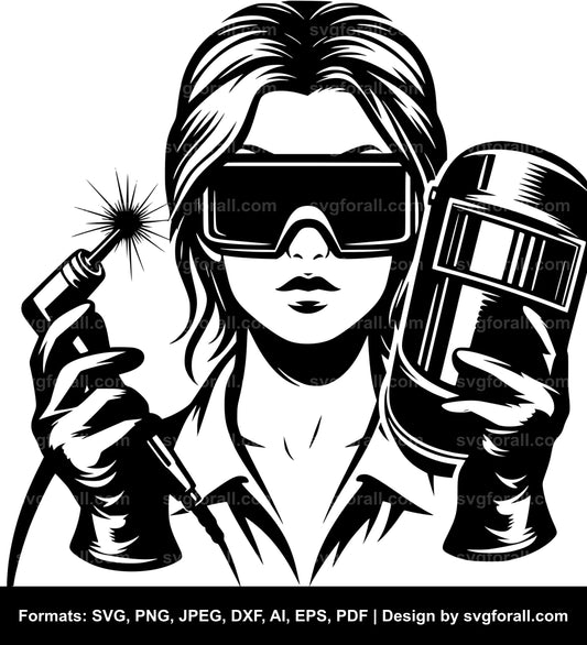 Female Welder Black SVG