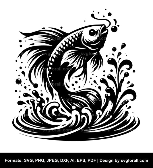 Fish Jumping Out Water Black SVG