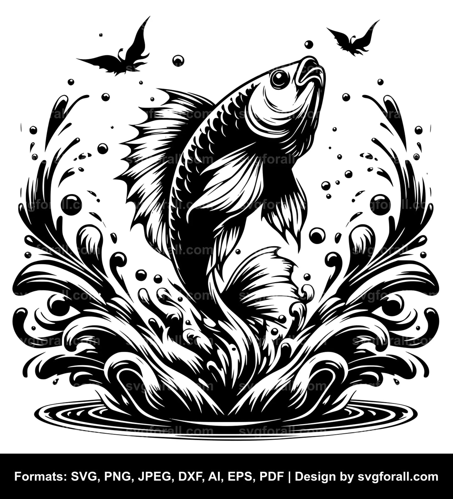 Fish Jumping Out Water SVG Vector