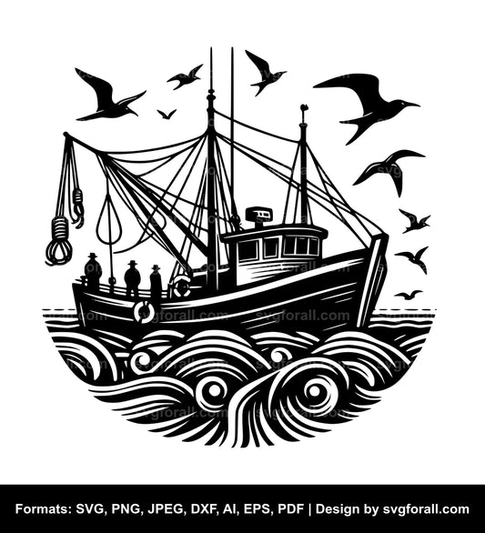 Fishing Boat Black SVG