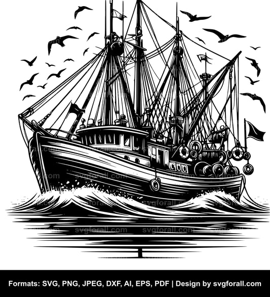 Fishing Boat Vector SVG