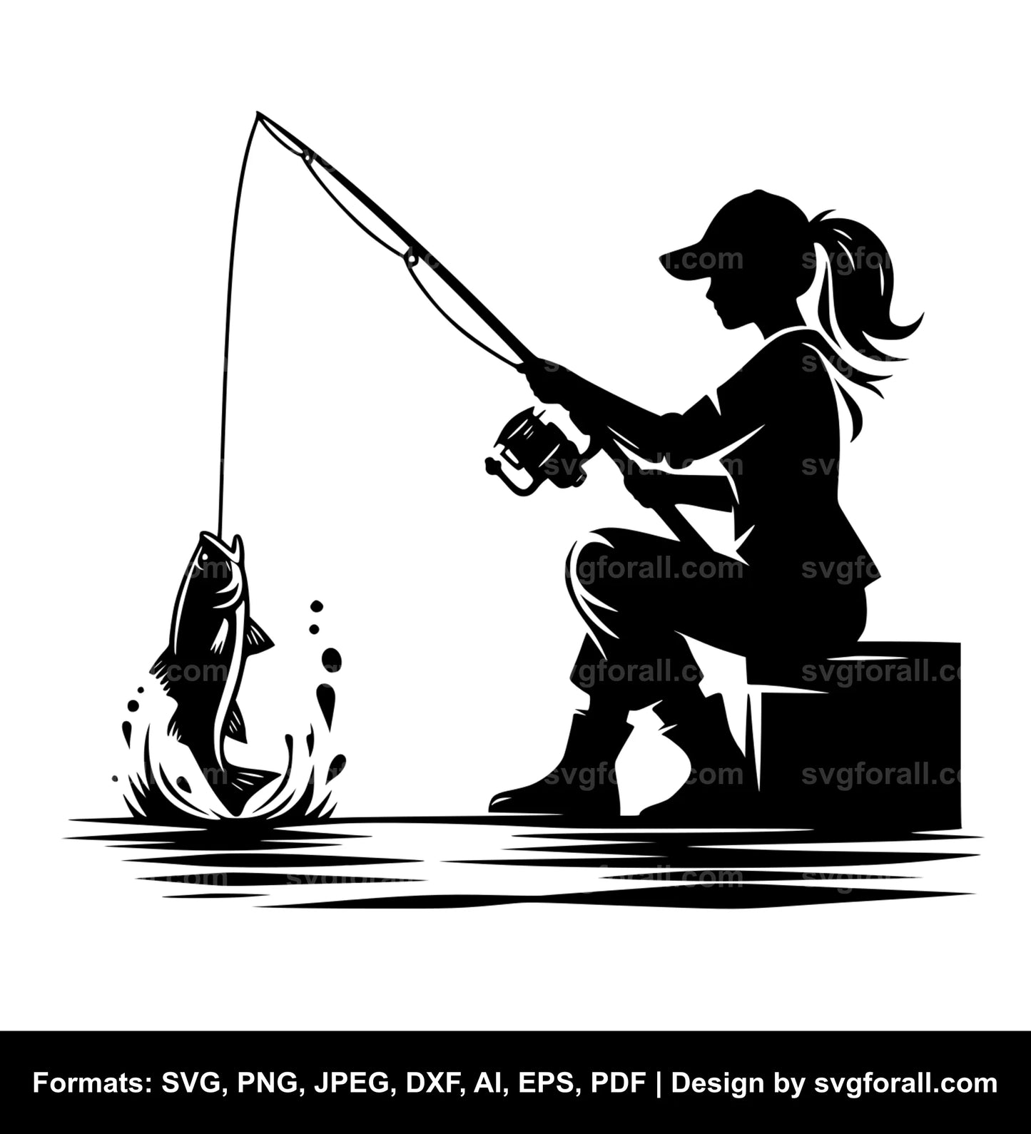 Fishing Girl Black SVG