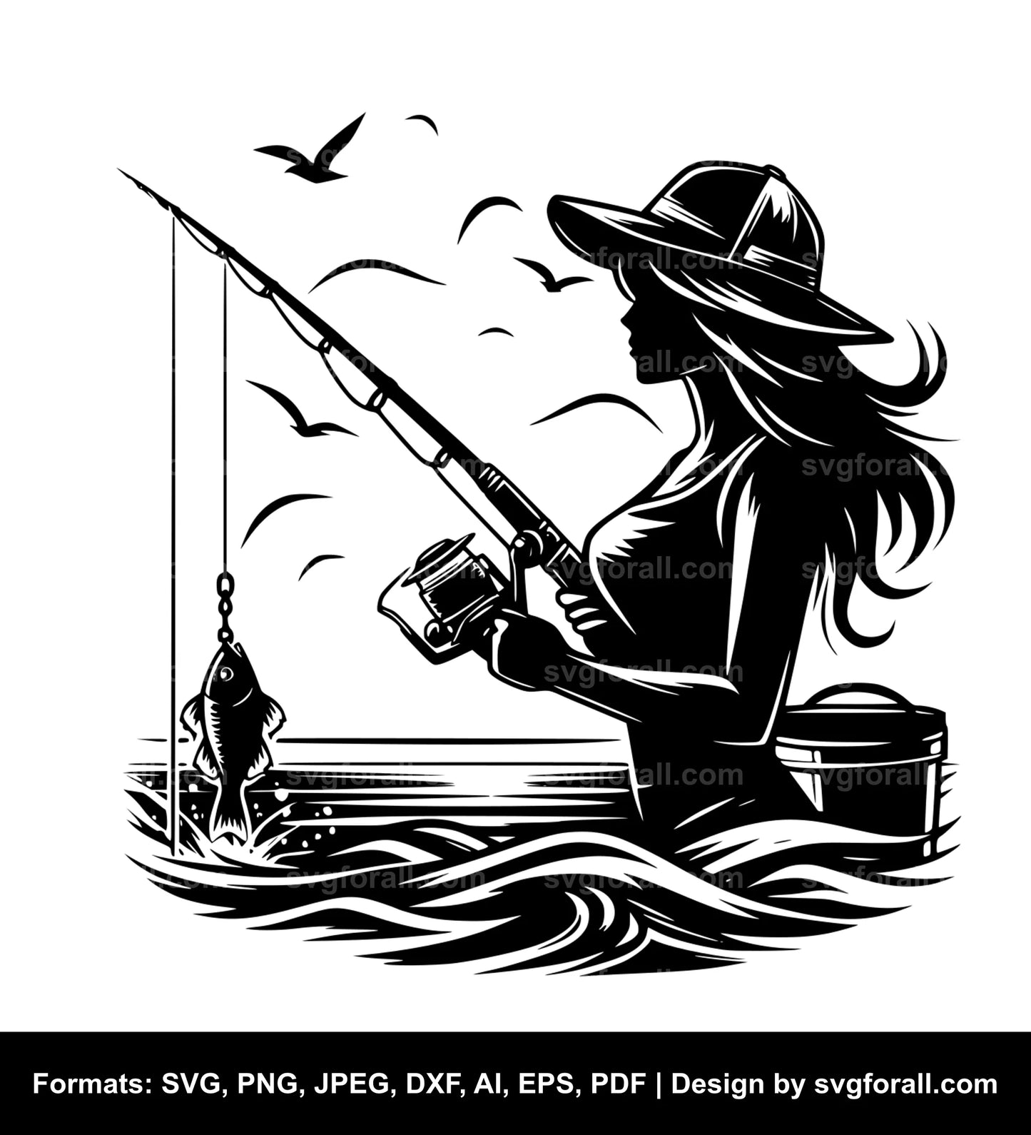 Fishing Girl SVG Vector