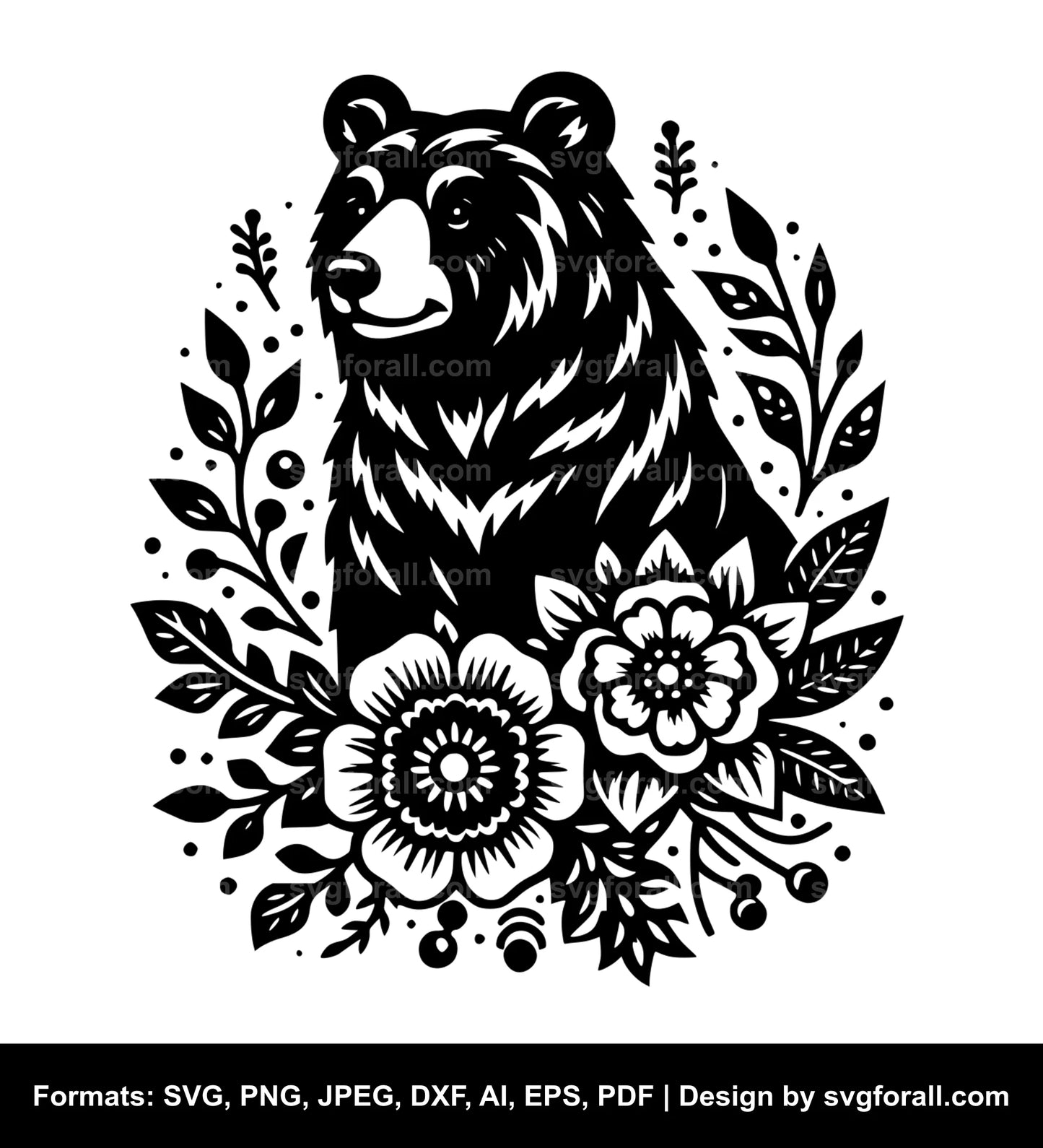 Floral Bear SVG Vector