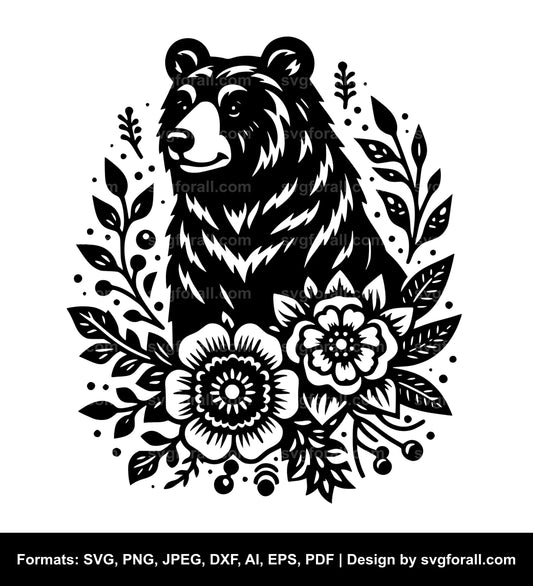 Floral Bear SVG Vector