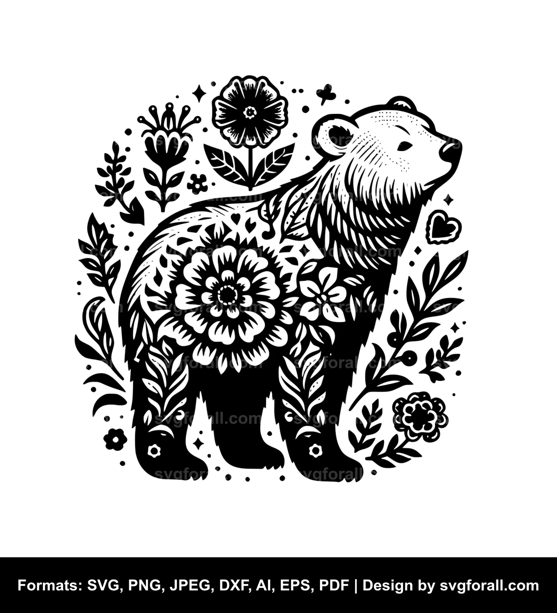 Floral Bear Vector SVG