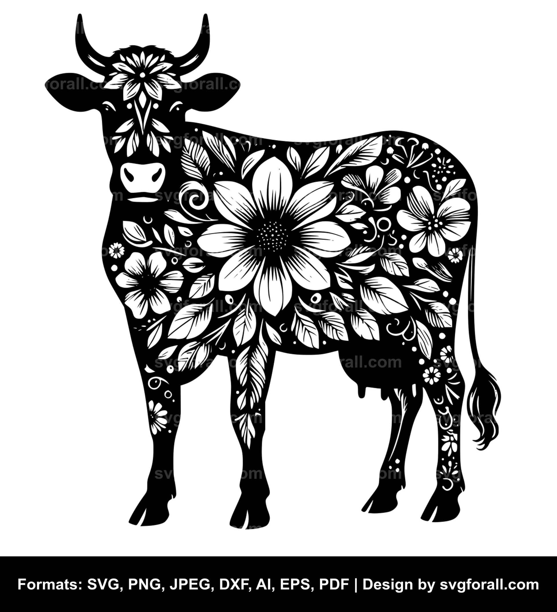 Floral Cow SVG PNG