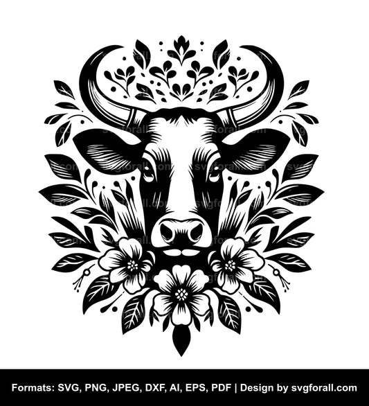 Floral Cow SVG Vector