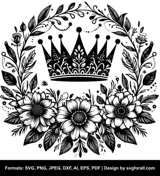 Floral Crown Black SVG