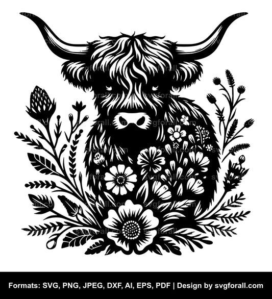 Floral Highland Cow Cricut SVG