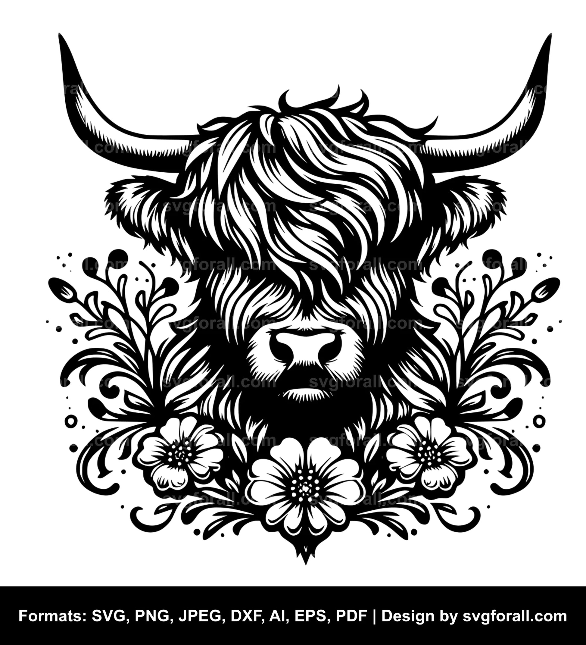 Floral Highland Cow SVG