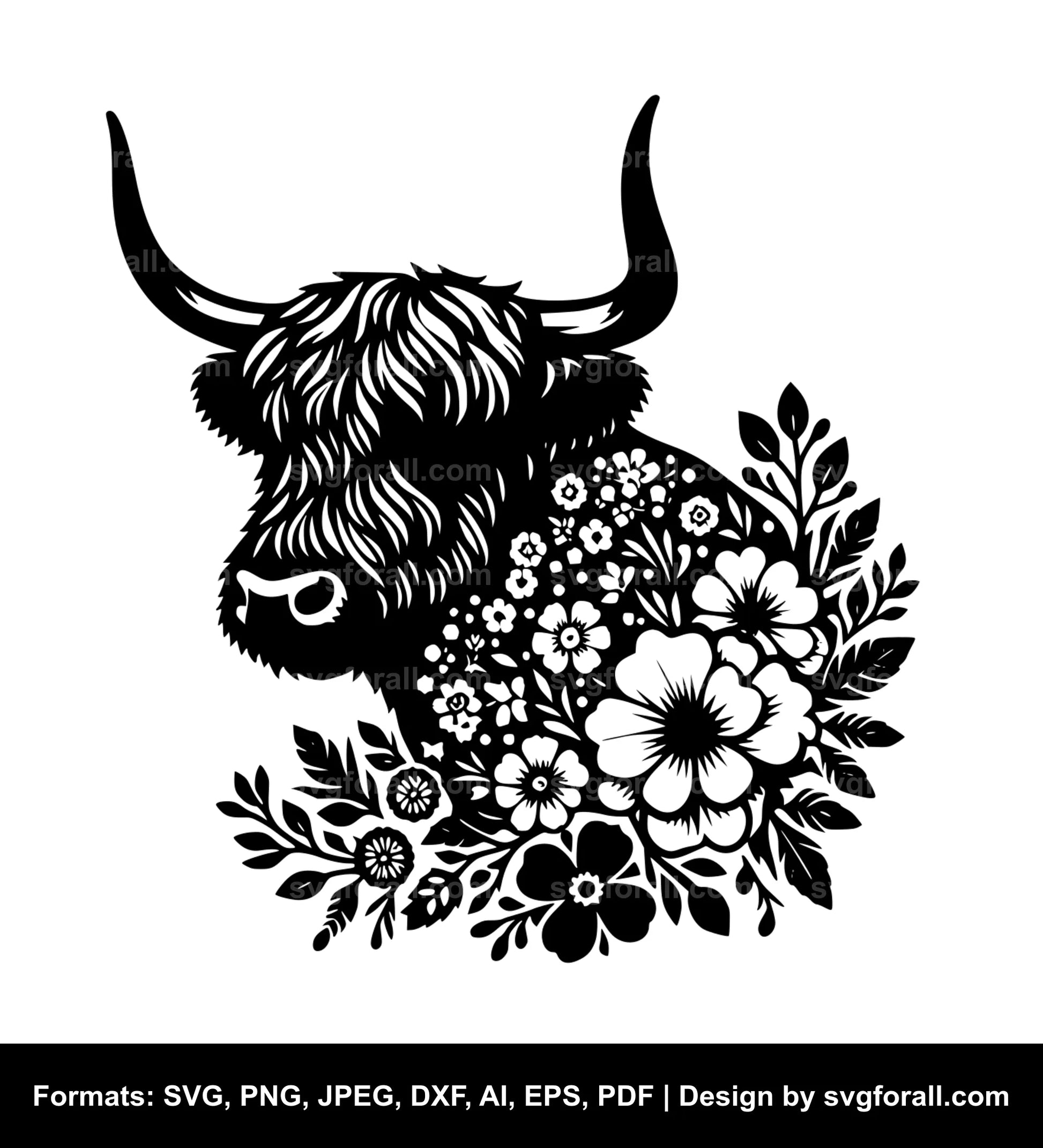 Floral Highland Cow SVG File