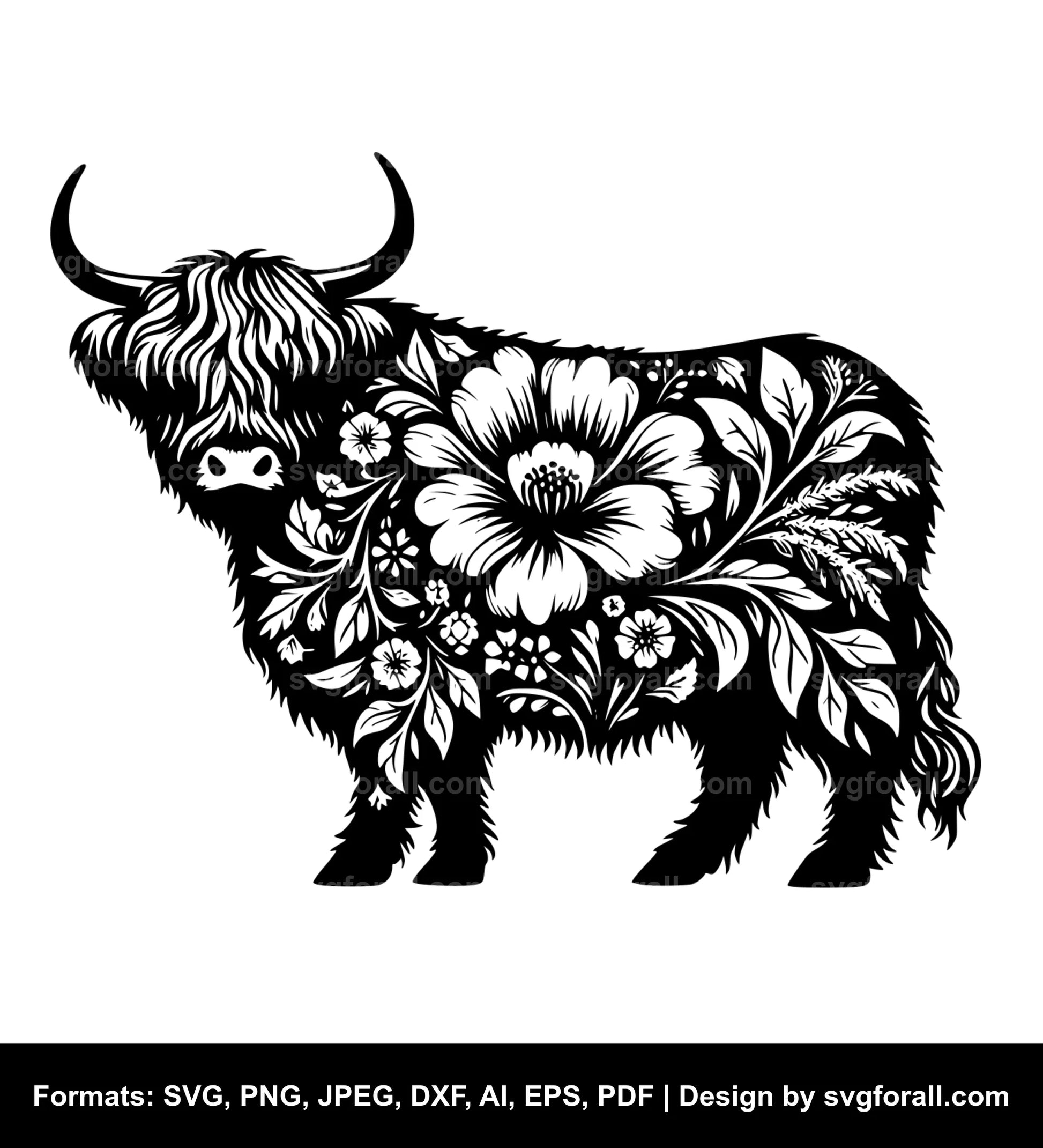 Floral Highland Cow SVG PNG