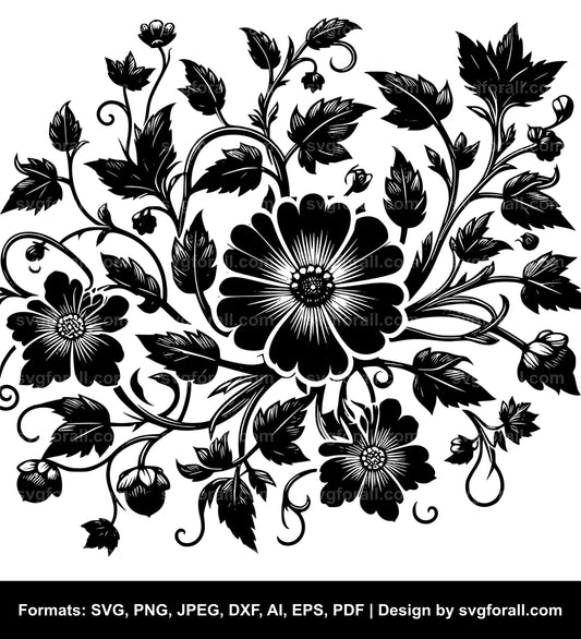 Flower Vine Black SVG