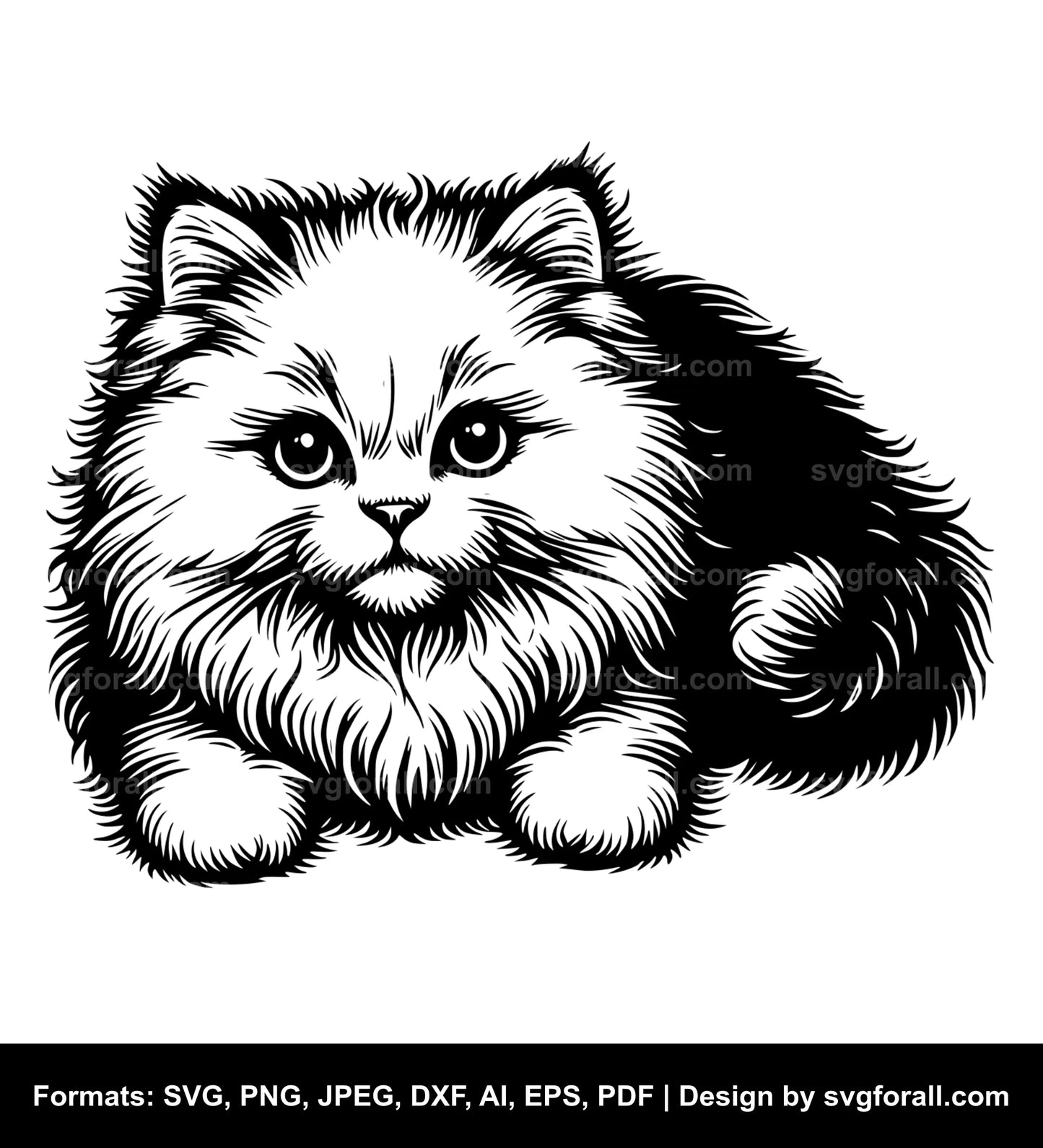 Fluffy Cat Black SVG