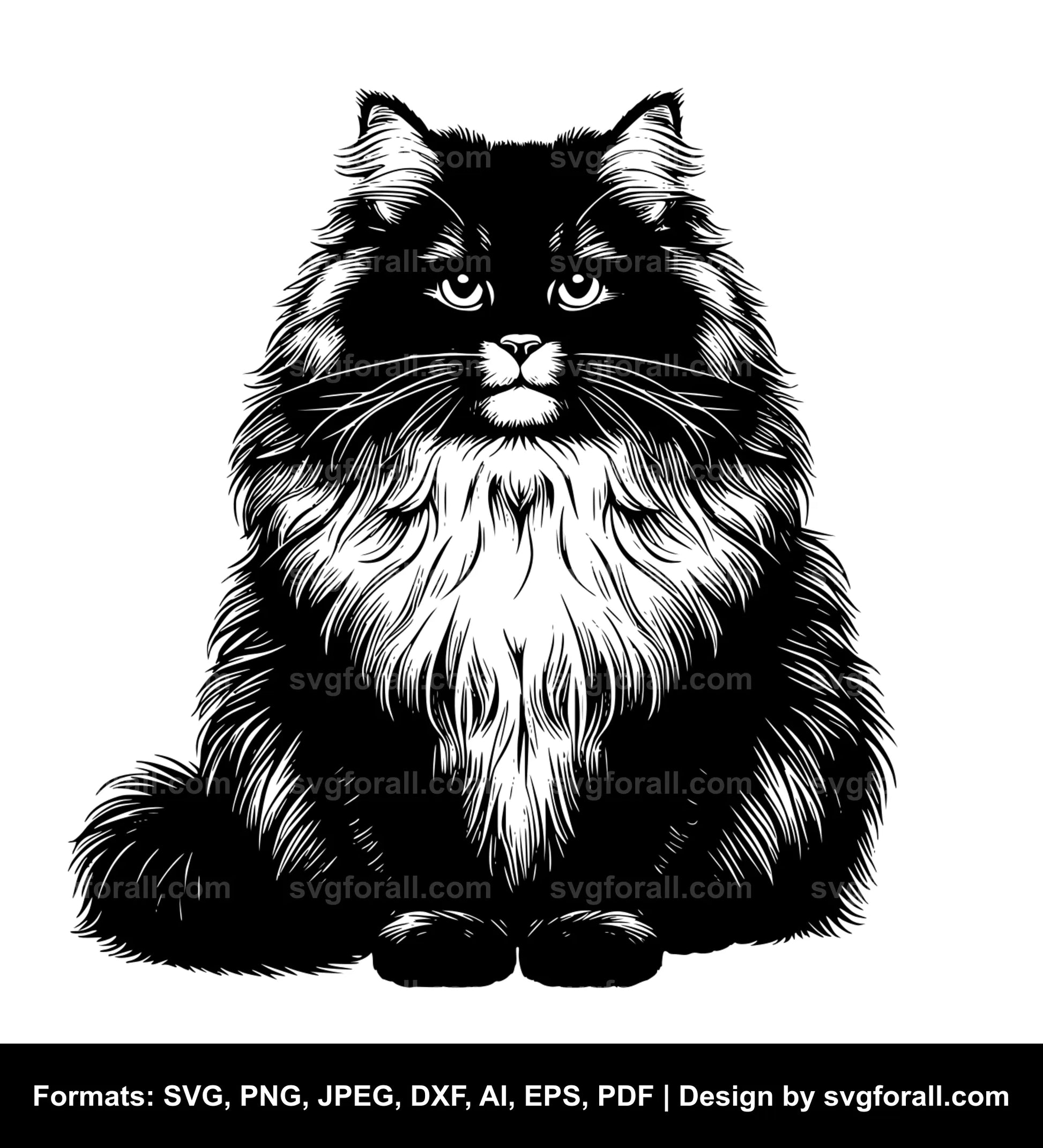 Fluffy Cat Black SVG PNG