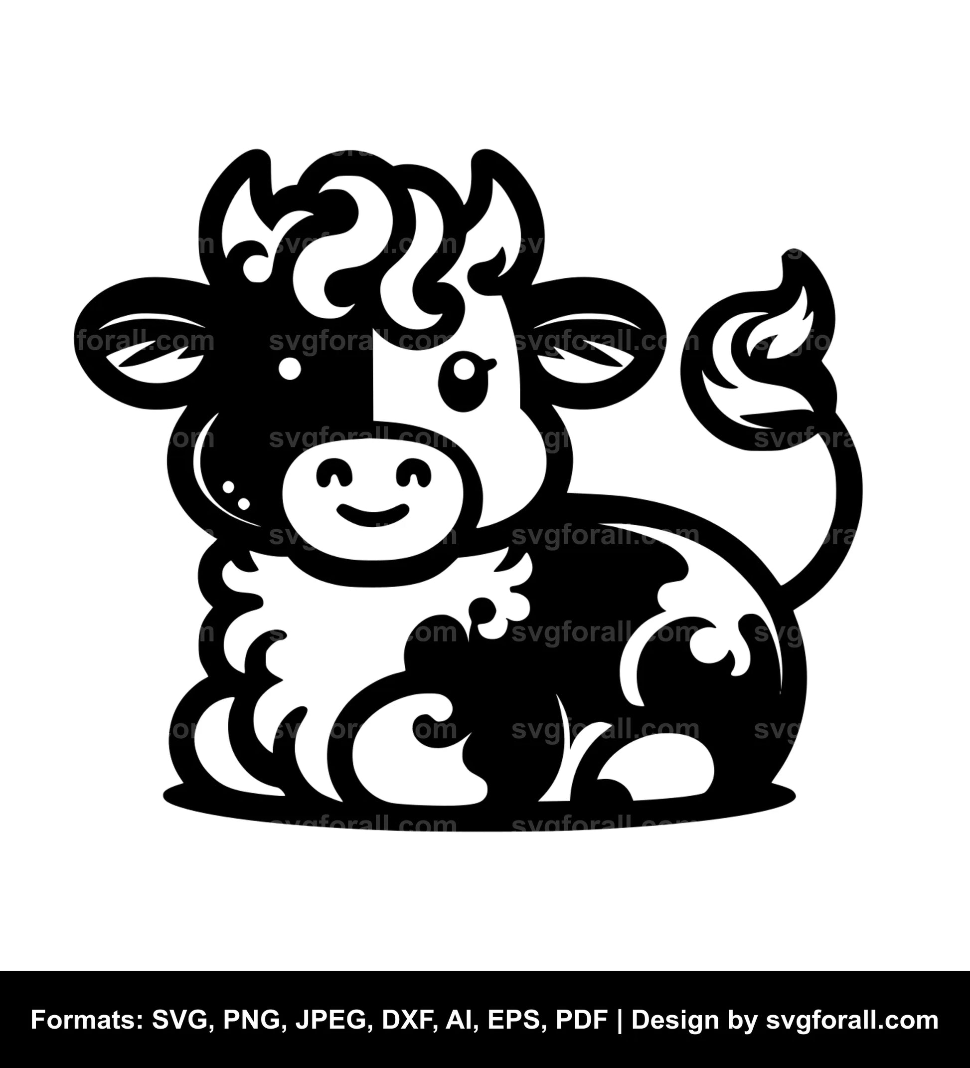 Fluffy Cow Black SVG