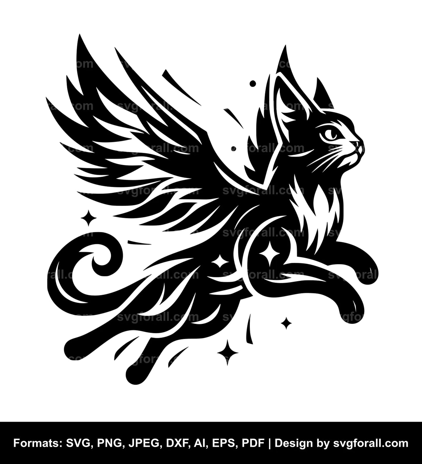 Flying Cat Black SVG