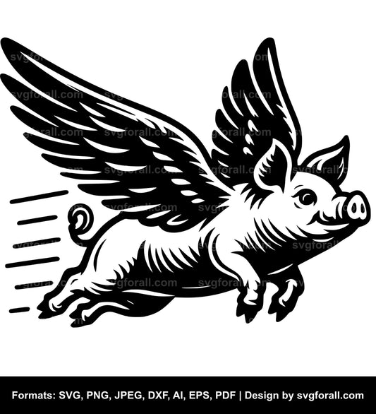 Flying Pig Black SVG