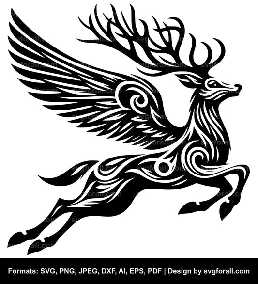 Flying Reindeer Black SVG