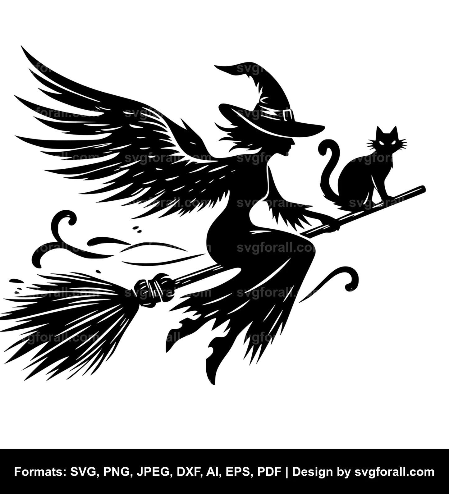 Flying Witch On Broom With Cat SVG