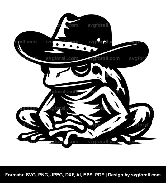 Frog With Cowboy Hat Black SVG